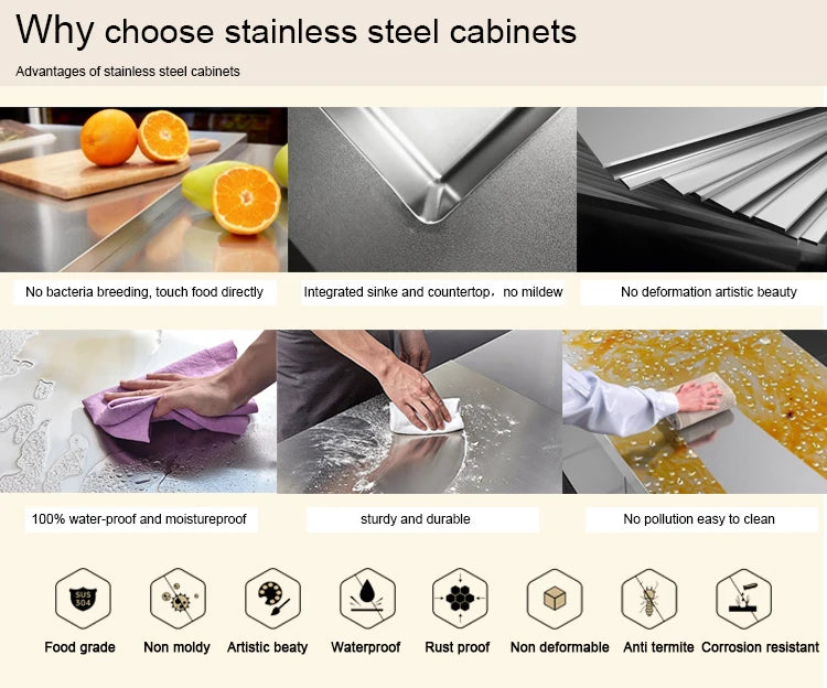 Kitchen Full Set Modern Smart Outdoor Stainless Steel  with Built-in Refrigerator and BBQ Grill for Home and Garden