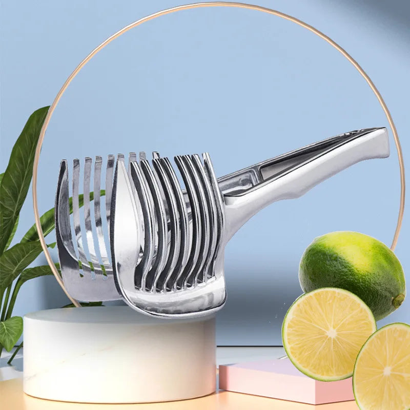 Kitchen Gadgets Handy Stainless Steel Onion Holder Potato Tomato Slicer Vegetable Fruit Cutter Accessories