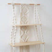 Bohemian Bedroom Decoration Wall Decoration Bohemian Bookshelf Decoration,Woven Rope Floating Wooden Shelves and Plants Storage