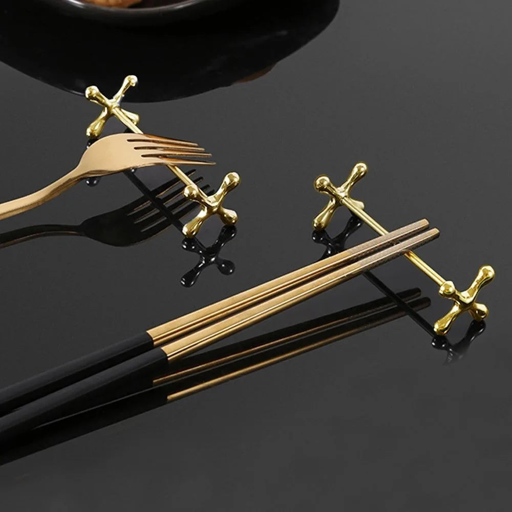 Kitchen Gadget Barbell Shape Chopstick Pillow Stainless Steel Japanese-style Spoon Holder Electroplate Fork Stand Dining Table