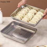 Stainless Steel Kitchen Storage Container With Tray – Refrigerator Organizer For Dumplings, Fruits, Vegetables, Meat, And Cakes