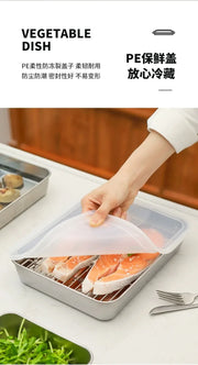 Food Storage Trays Rectangle Preservation Box with Plastic Cover Stainless Steel Multi-Function Rustproof Barbecue Food Storager