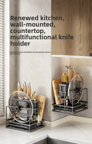 Kitchen Knife Holder Wall Mounted Multifunctional Storage Rack Countertop Cutting Board Rack Cage Tool Storage Rack