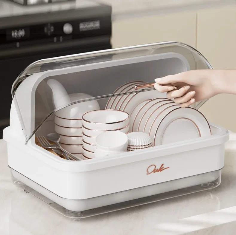 Kitchen Flip-up Drainer Dish Cabinet Household Multi-functional Moisture-proof Storage Organizer for Bowls and Utensils