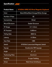 KYSONA KM82 HE Wired Gaming Keyboard Magnetic Switch 75% 82 Key 8000Hz Polling Rate PBT Ultra-Precision 0.005mm RGB For Gamer