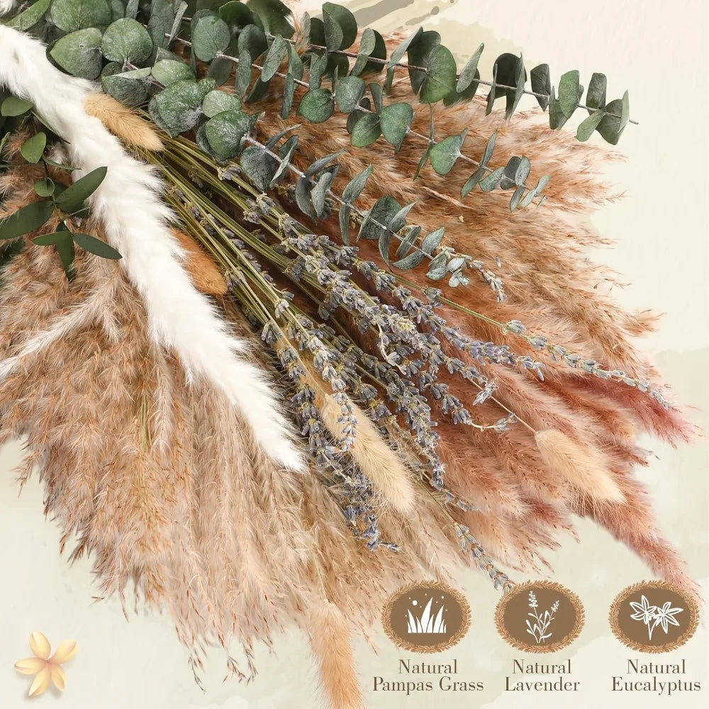 210 Pieces Bohemian Decoration in Dry Pampa Herb Lavender and Rustic Eucalyptus Home Decoration Wedding Room and Table Decor