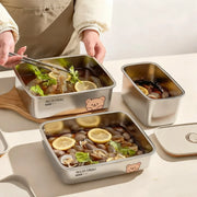 304 Stainless Steel Storage Container With Sticks Fridge Sealed Food Storage Box Large Capacity Fresh-keeping Box Oven Heatable