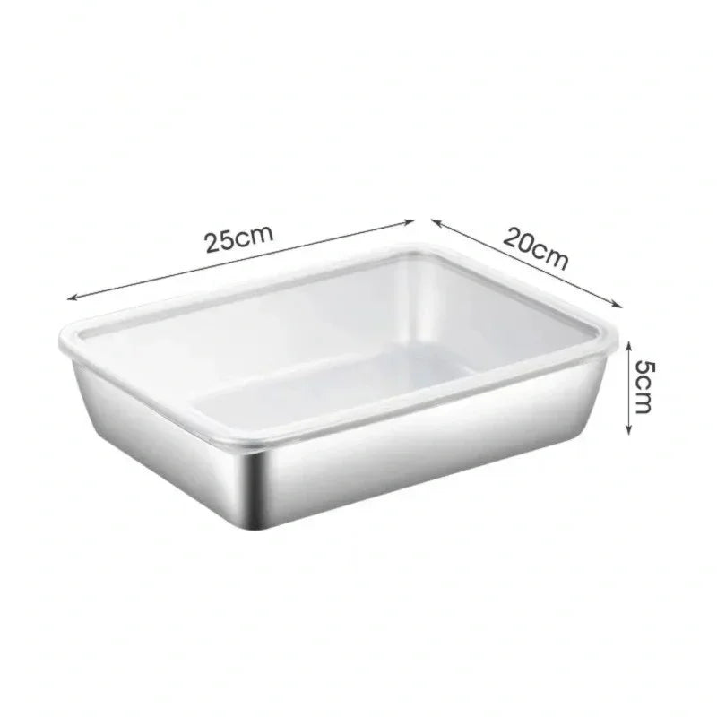 Food Storage Trays Rectangle Preservation Box with Plastic Cover Stainless Steel Multi-Function Rustproof Barbecue Food Storager