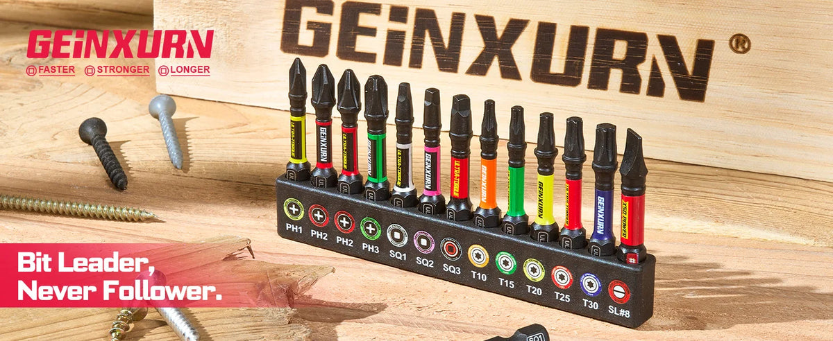 Geinxurn 13PCS Impact Phillipes/Square/Slotted Screwdriver Bits Set, 2'' Magnetic S2 Steel Bits Set with Color Coded Base