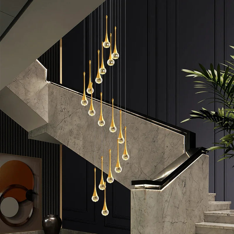 Villa Living Room Hanging Lamp Designer Loft Apartment Hotel Lobby Duplex Chandelier Modern Creative Golden Crystal Chandelier