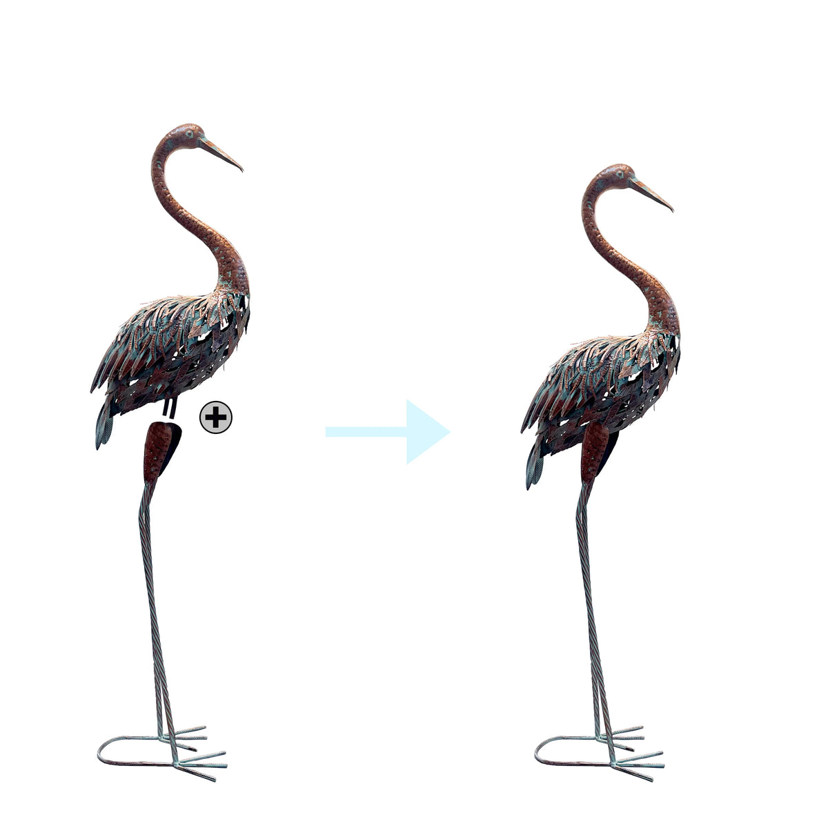 Garden crane statue outdoors, standing heron garden statue, metal tall bird art garden sculpture for patio lawn patio ornaments