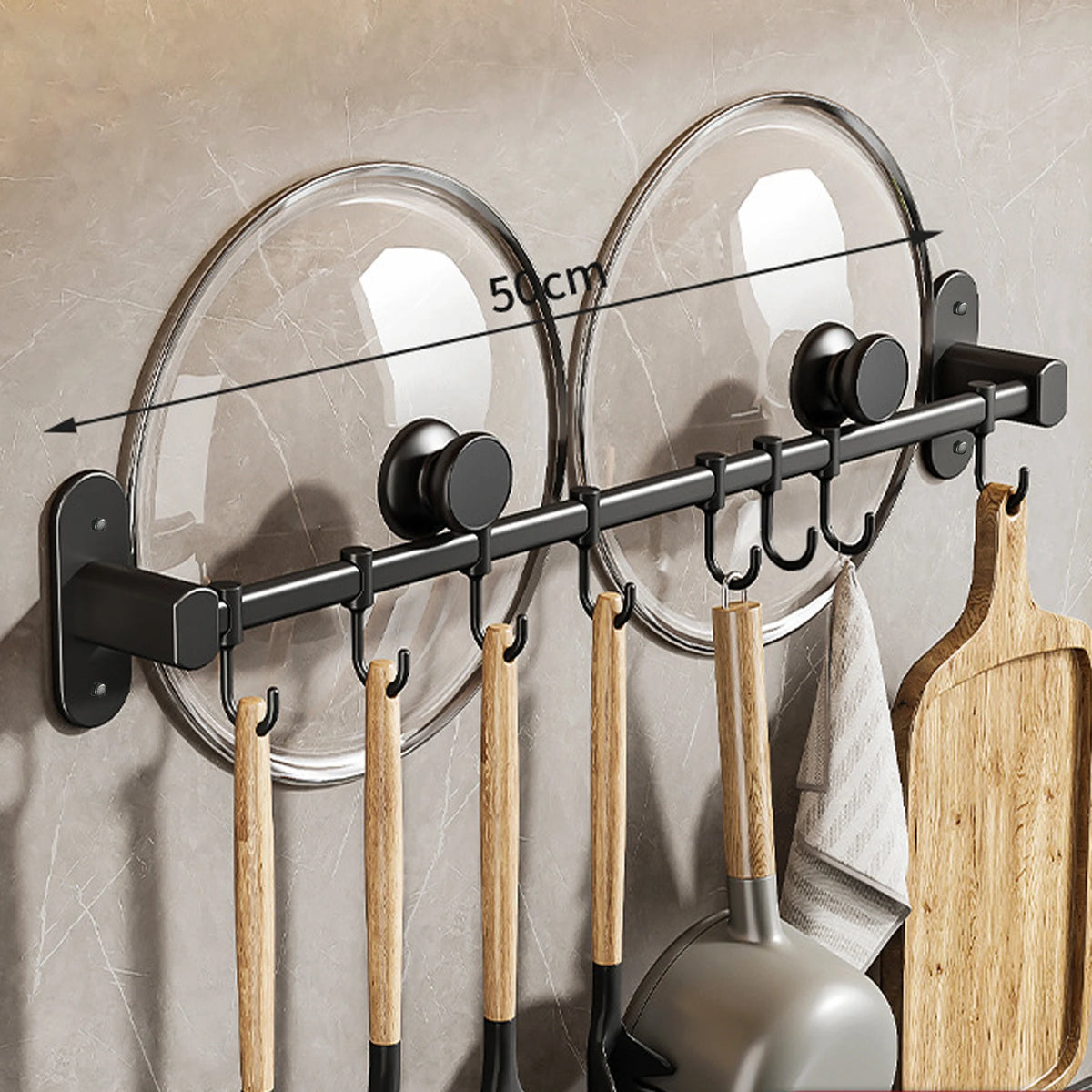 1 Piece Of Kitchen Equipment Storage Rack Such As Pot Lid And Spatula Wall-Mounted Hook Rack Multi-Way Storage For Kitchen Items