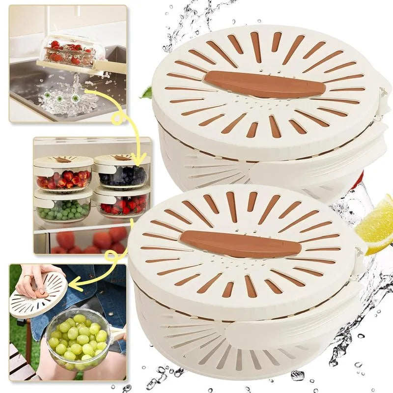 Multifunctional Drain Basket Fruit Vegetable Washing Strainer Basket WIth Lid Food Fresh Organizer Storage Box Kitchen Gadget
