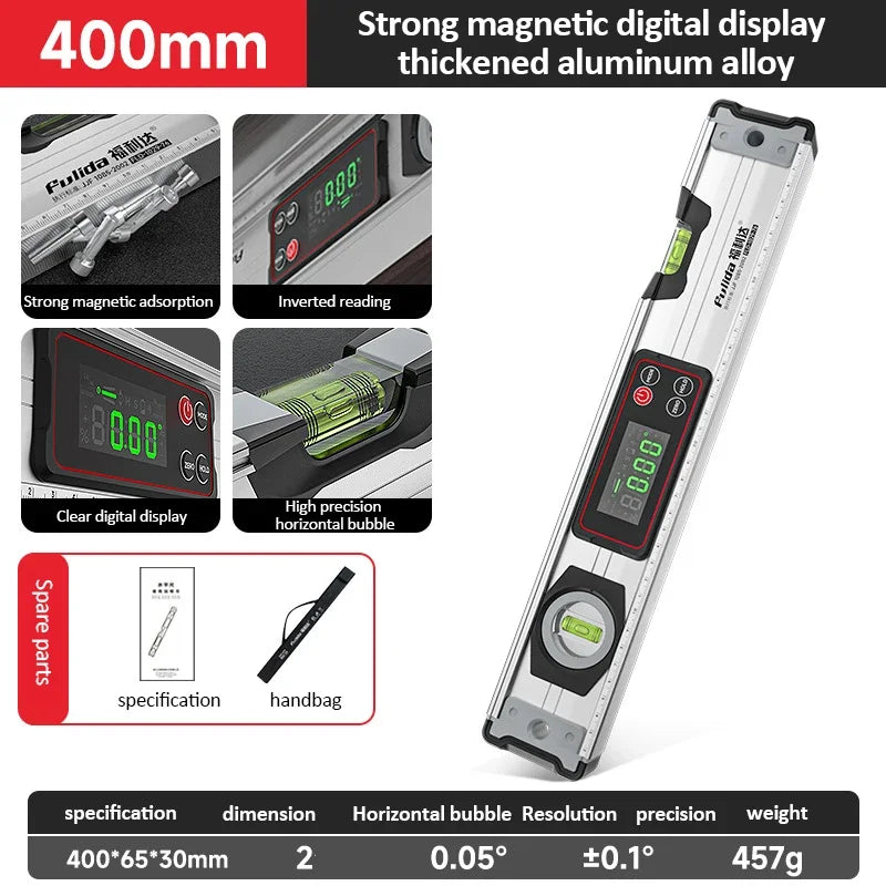20-50cm Digital Spirit Level and Protractor Magnetic Spirit Level Bubble Level Aluminum Alloy Body Smart Level with Carrying Bag