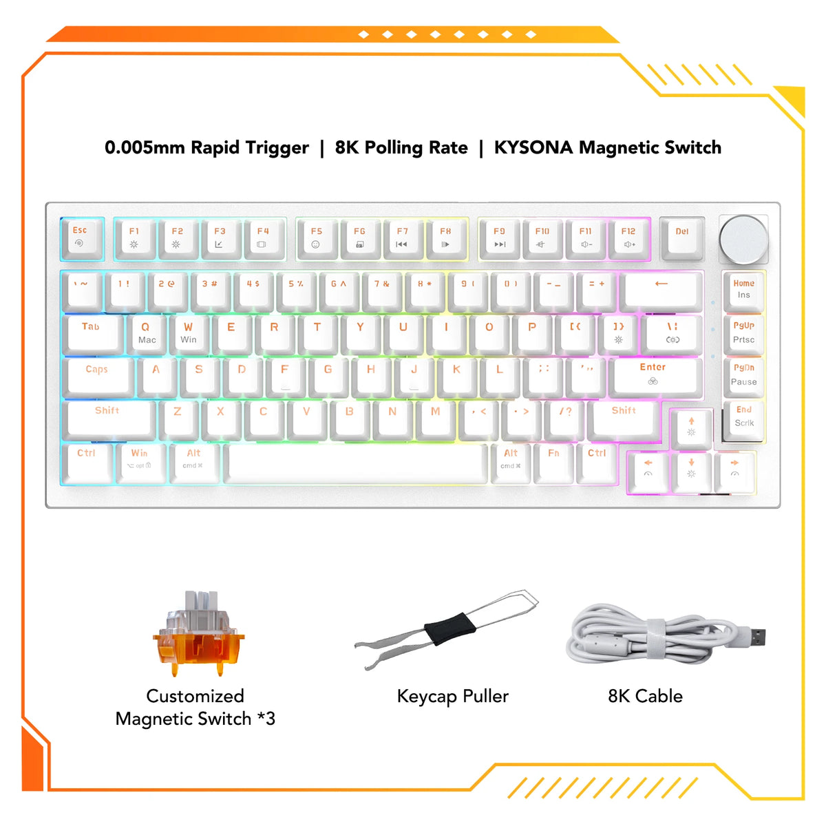 KYSONA KM82 HE Wired Gaming Keyboard Magnetic Switch 75% 82 Key 8000Hz Polling Rate PBT Ultra-Precision 0.005mm RGB For Gamer