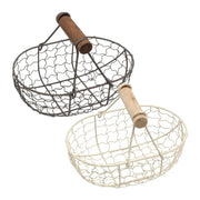 Kitchen Egg Storage Basket Creative Fruit Basket Retro Iron Snack Bread Vegetable Storage Container Holder With Wooden Handle