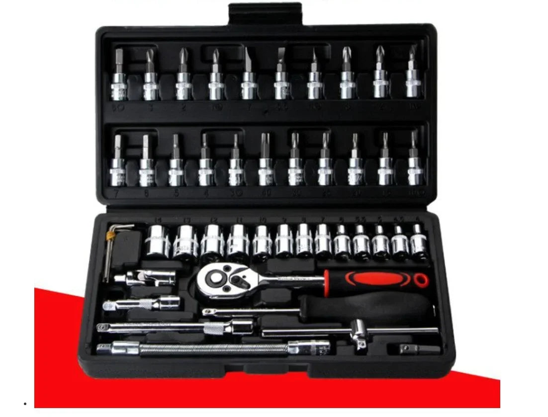 46 Pieces / Set Car Repair Tool Set Household Hand Tool Kit Wrench Screwdriver Socket Carbon Steel Combination Set + Tool Box