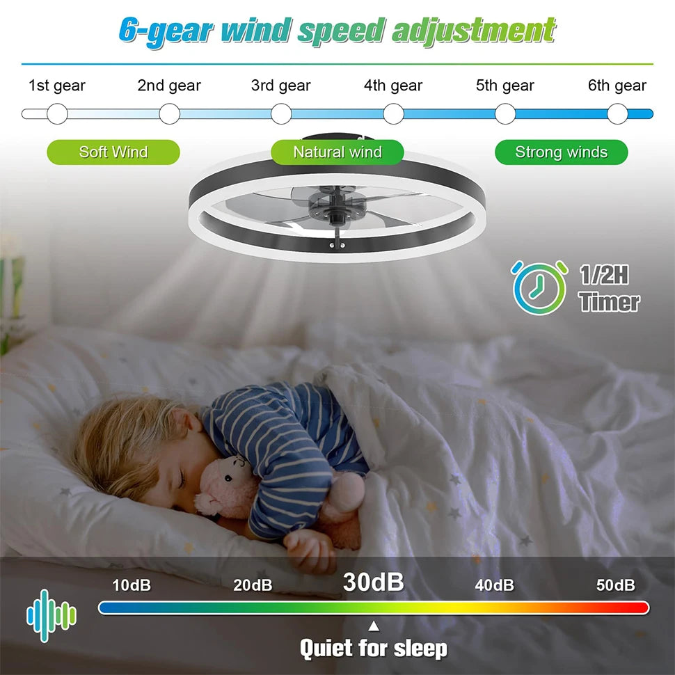 IRALAN Smart Ceiling Fan With Lights Remote Control Bedroom Decor Ventilator Lamp 6-speed wind speed led Circulator fan light