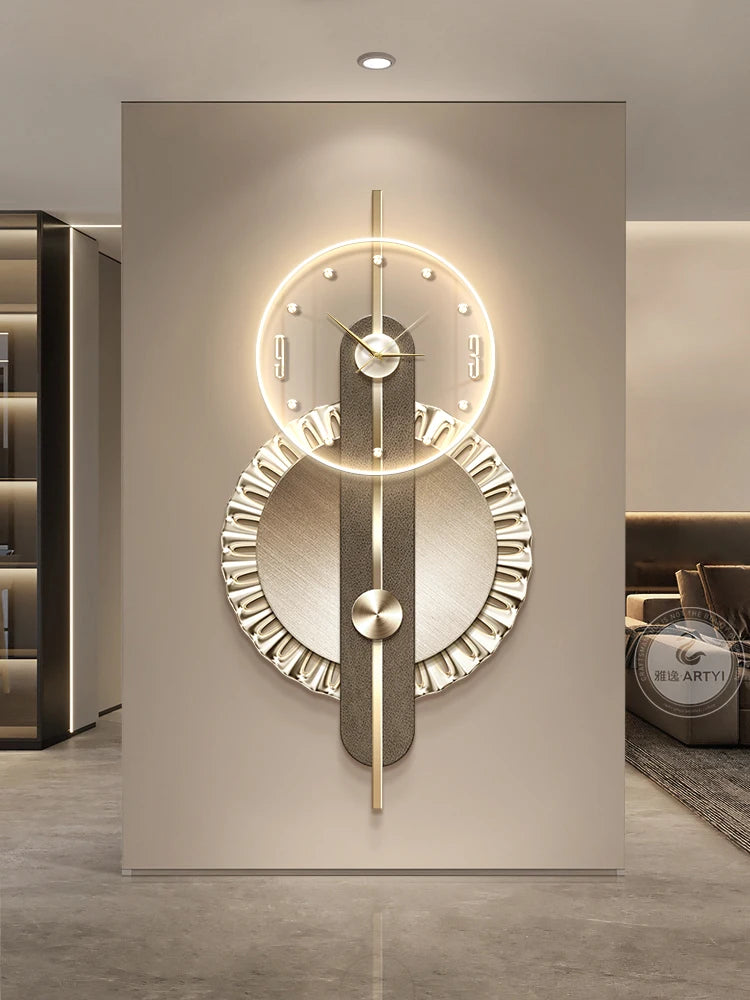 Modern Home Decor Plug in LED Light Wall Clock New Living Room Decoration Abstract Geometric Hanging Painting with Clock