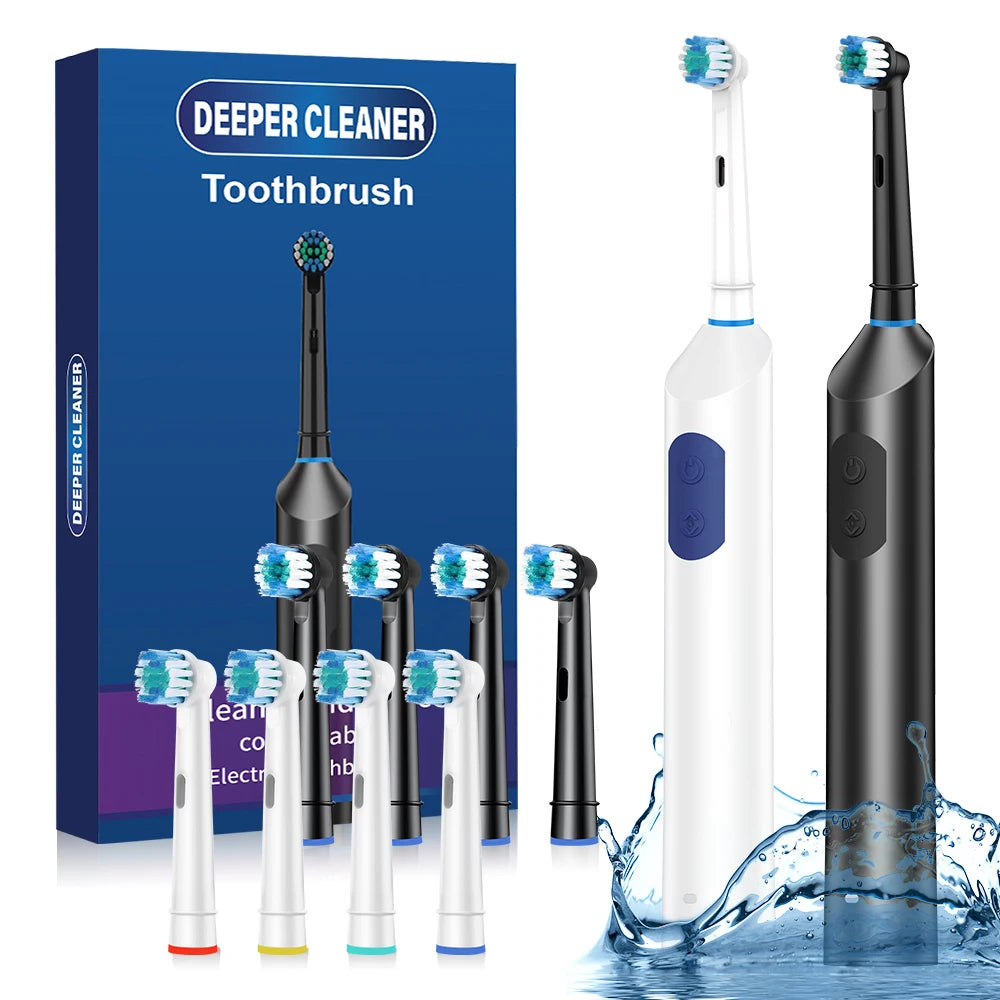 Smart Timer Rotating Electric Toothbrush, 5 Modes Teeth Cleaning Setting , Electric Teethbrush with 4 Teethbrush Round Heads