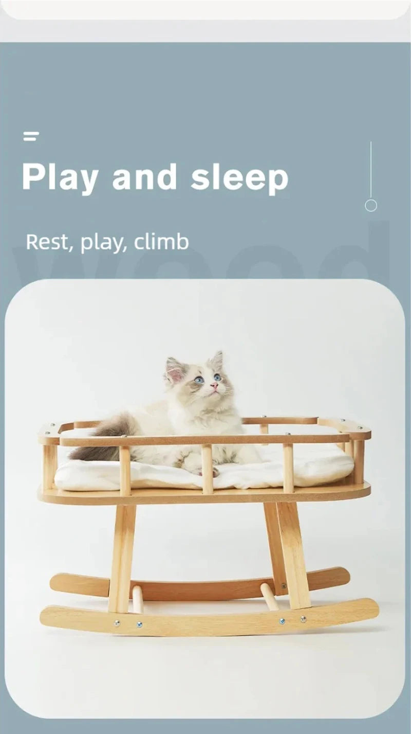Cat bed, wooden pet hammock, suitable for all seasons, summer, cat swing, simple large rocking bed, cat supplies