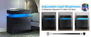Living Room LED Nightstand Black Night Stand Led Lights Modern Nightstand 2 High Gloss Drawers Bedside Table Smart Bedroom