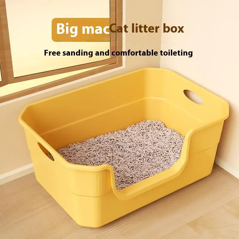 ♥Extra Large Cat Litter Box;Semi-Enclosed & Open Design, Anti-Splash Cat Toilet with High Sides