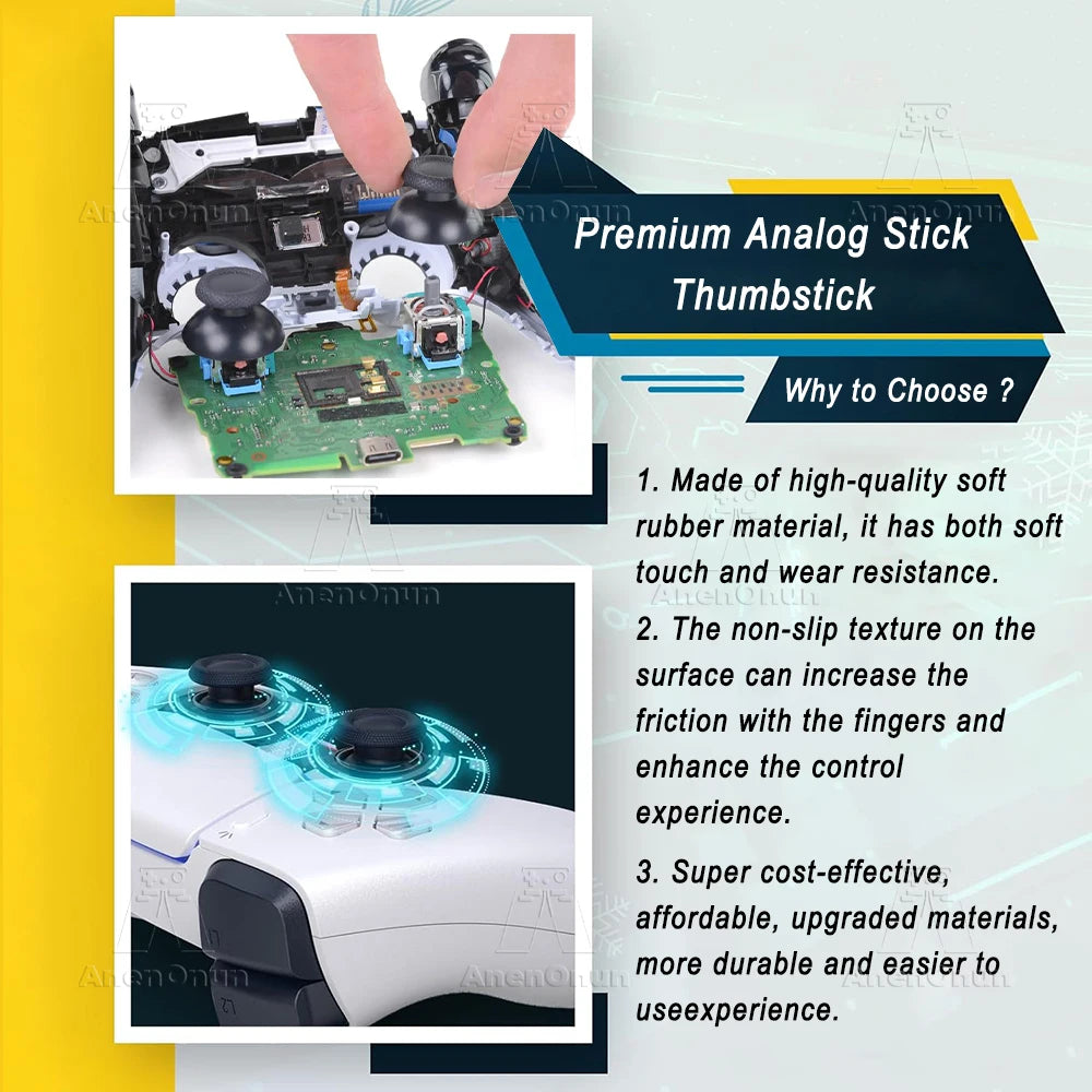 PS5 Controller Thumbstick Premium Replacement Parts Anti-Wear Non-slip ABS + Rubber Joystick Analog Stick Durable Accessories