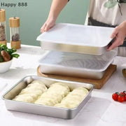 Stainless Steel Kitchen Storage Container With Tray – Refrigerator Organizer For Dumplings, Fruits, Vegetables, Meat, And Cakes