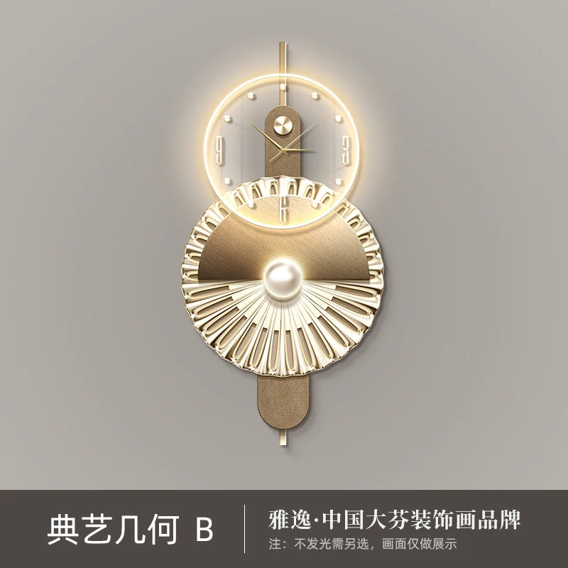 Modern Home Decor Plug in LED Light Wall Clock New Living Room Decoration Abstract Geometric Hanging Painting with Clock