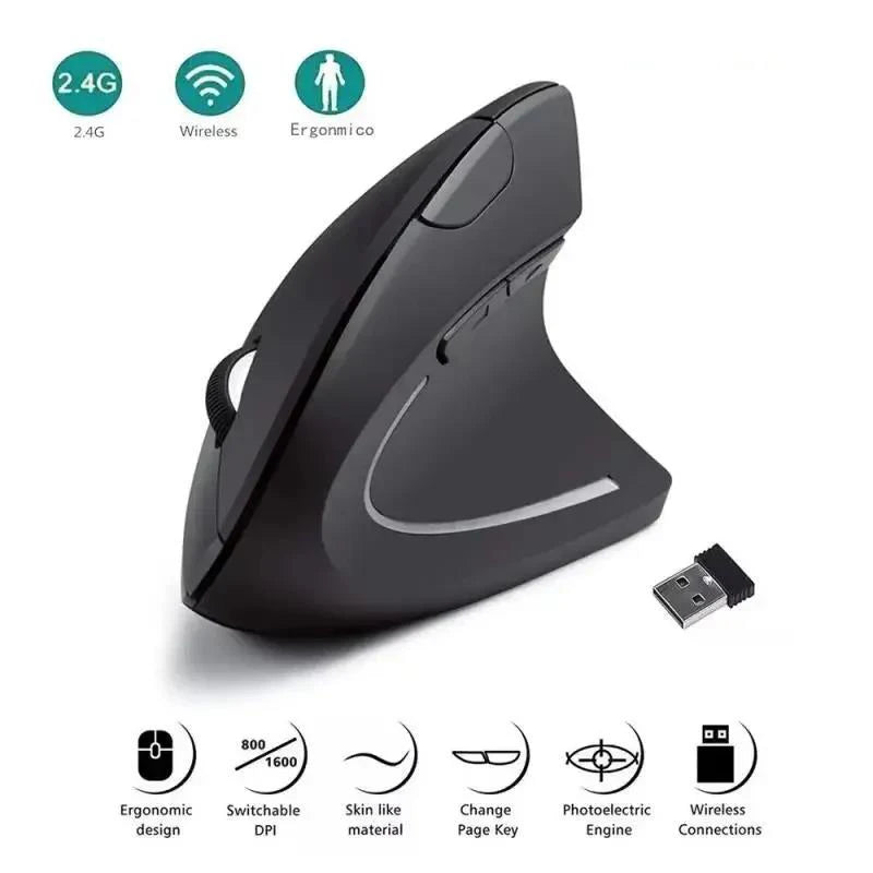 Wireless Bluetooth Vertical Mouse 800/1200/1600 DPI 6 Button Personalised Side Grip Ergonomic 2.4G Mute Gaming PC Computer Mouse