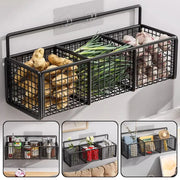 Kitchen Wall Mounted Storage Rack Onion Ginger Garlic Condiments Spice Shelf Punch-Free Vegetable Fruit Drain Basket
