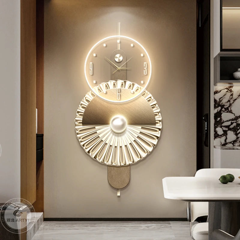 Modern Home Decor Plug in LED Light Wall Clock New Living Room Decoration Abstract Geometric Hanging Painting with Clock