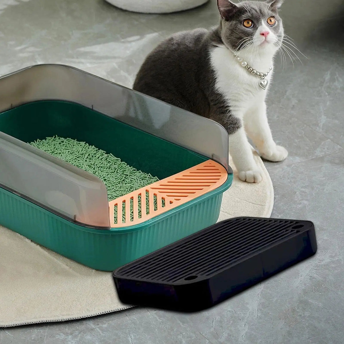 Cat litter box, foot board, stays tidy, detachable, portable, easy to clean,