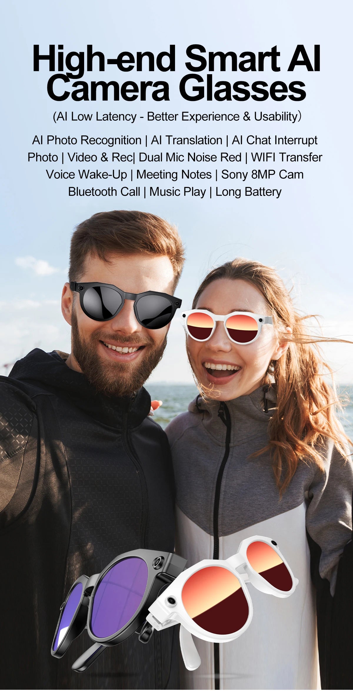 2026New800W Camera AI Glasses Men Color-Changing Smart Translation Glasses Photo Video Recording Waterproof Call SmartSunglasses