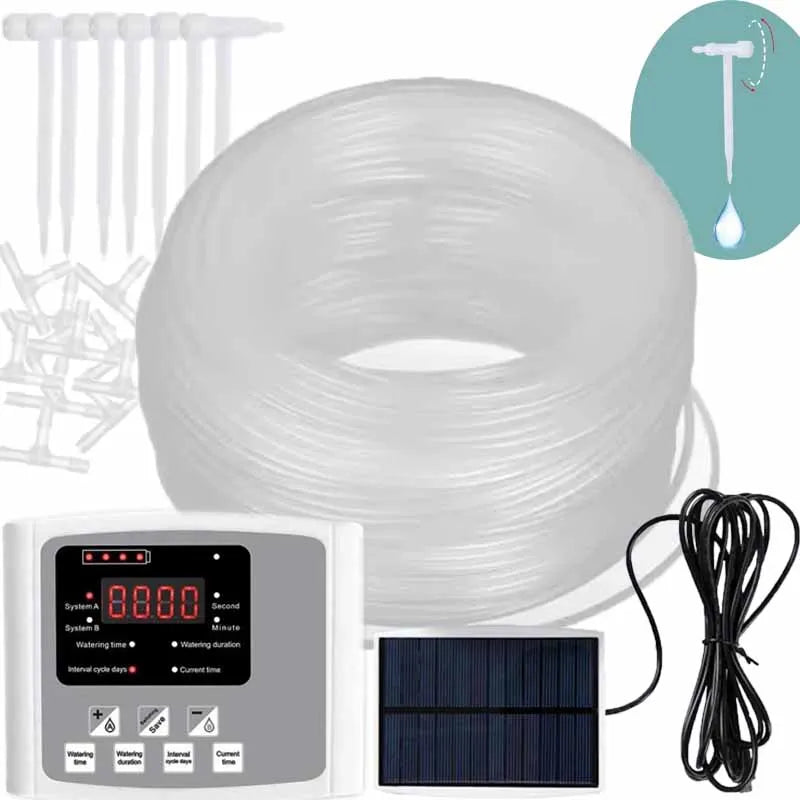 Garden Adjustable Valve Drip Irrigation Device Double Pump Controller Timer System Solar Energy Intelligent Automatic Watering