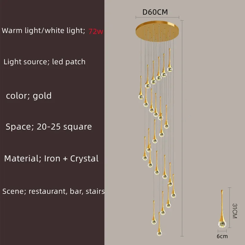 Villa Living Room Hanging Lamp Designer Loft Apartment Hotel Lobby Duplex Chandelier Modern Creative Golden Crystal Chandelier