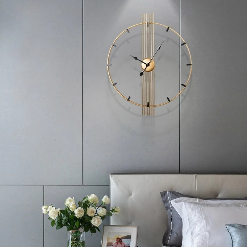 24 Inch 60cm Modern Simple and Atmospheric Living Room Large Wall Clock Nordic Light Luxury Wrought Iron Home Silent Wall Clock