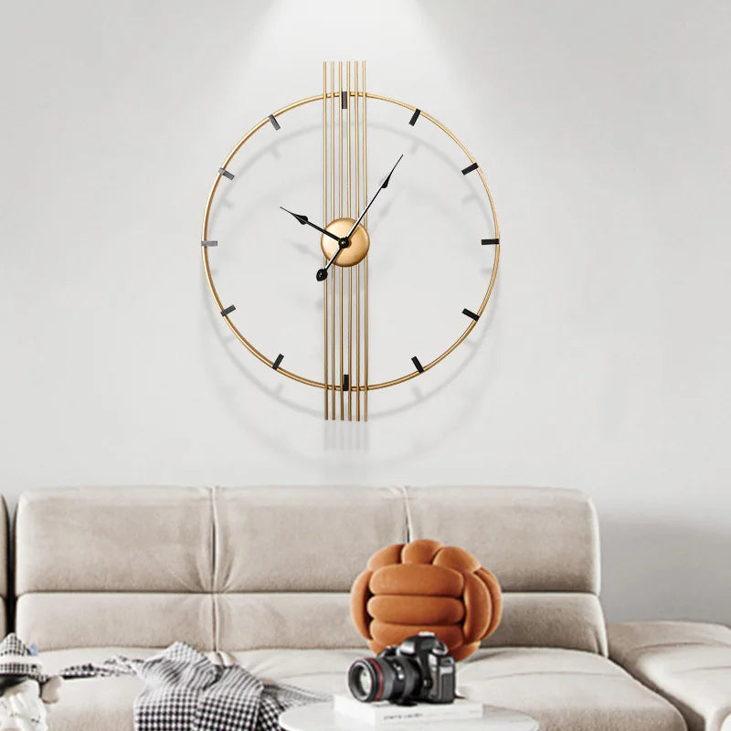 24 Inch 60cm Modern Simple and Atmospheric Living Room Large Wall Clock Nordic Light Luxury Wrought Iron Home Silent Wall Clock
