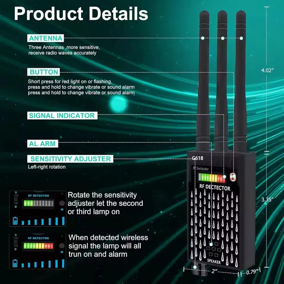 Anti Spy Hidden Camera RF Detector bug Finder GPS Tracker 4G 5G Mobile Signal WiFi bluetooth Scanner Find Out Spy Gadgets Detect