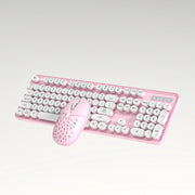 Cute 104Keys Retro Round Keycap 2.G Wireless Gaming Keyboard Mouse Combo Ergonomic Keyboard With Multimedia function keys