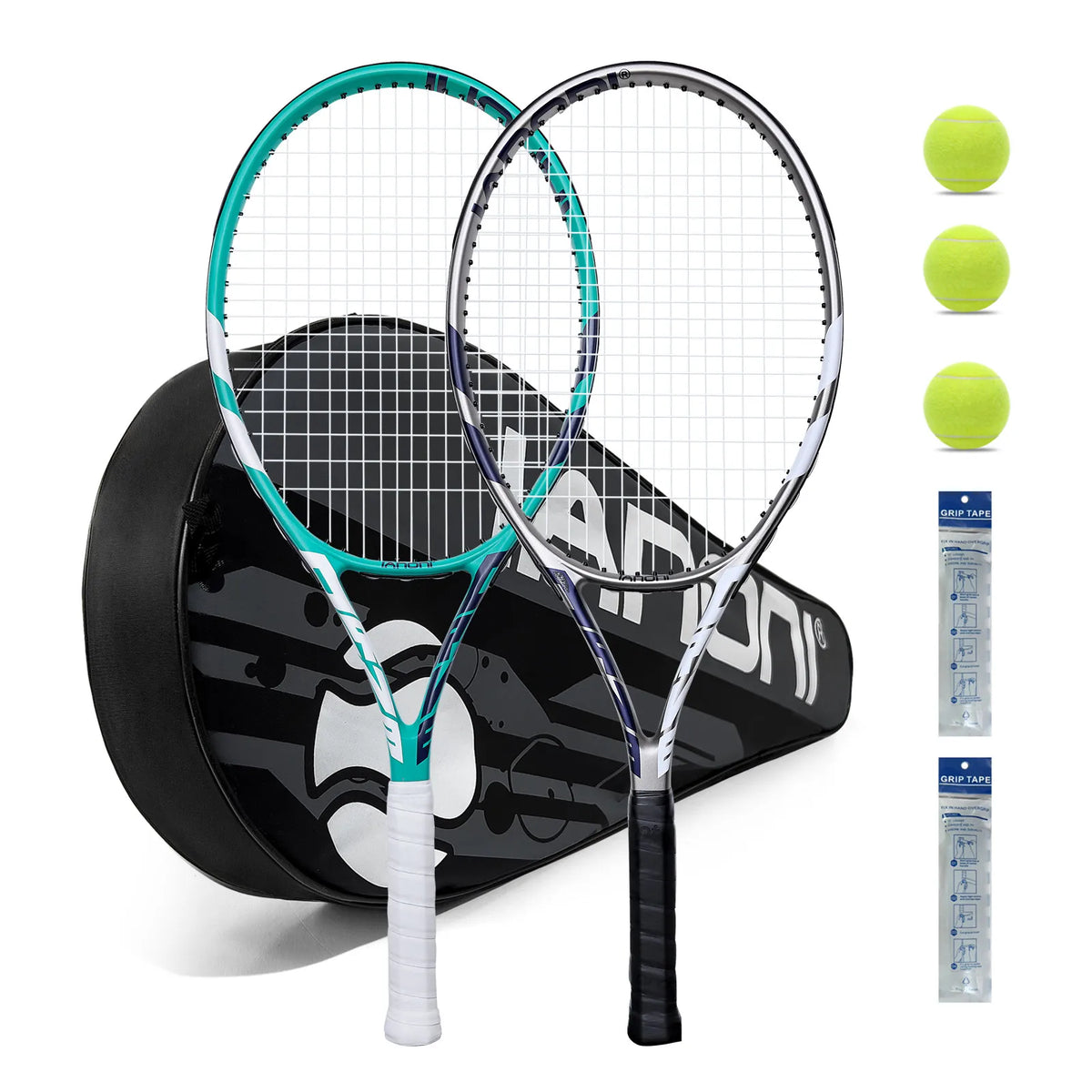 Tennis Rackets for Adults, Pre-Strung 27 Inch Tennis Racquets-2 Player Tennis Racket Set with 3 Balls,2 Grips, 2 Vibration Dampe