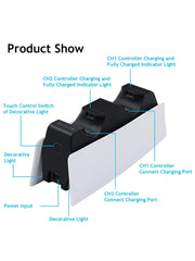 Game Wireless Charging Station for PS5 with Dual Fast Charger Dock and LED Charging Indicators