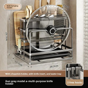 Kitchen Knife Holder Wall Mounted Multifunctional Storage Rack Countertop Cutting Board Rack Cage Tool Storage Rack