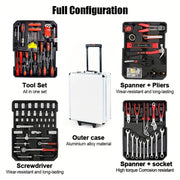 Wheeled Trolley Tool Sets,187Pcs Aluminum Trolley Case Tool Set Silver, Car Mechanics Repair Kit Set, Household Hand Tool Set
