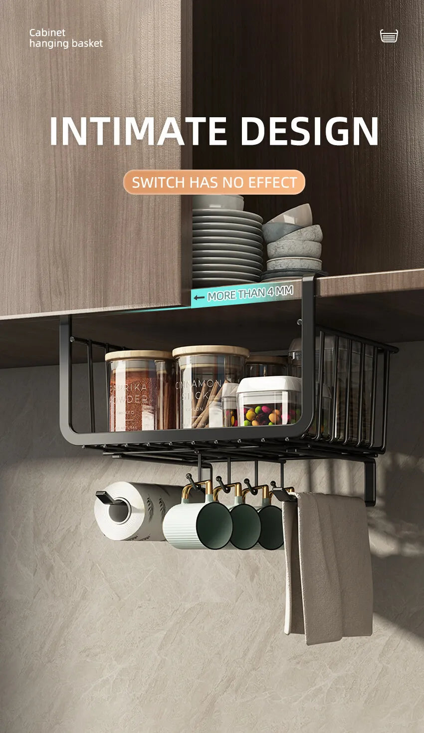 Kitchen Under Cabinet Basket Storage Shelf Tissue Cup Holder Closet Desk Hanging Rack Hollowed Pullout Drawer Sliding Basket