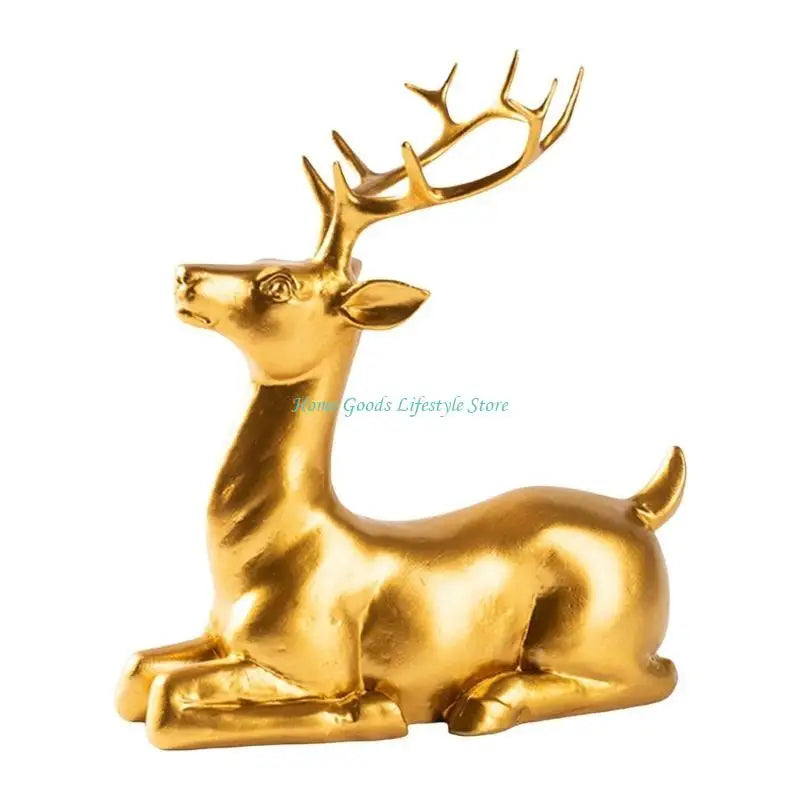 E74E Elegant Golden Deer Figurine Decoration for Home Office Tabletop Shelf Ornament