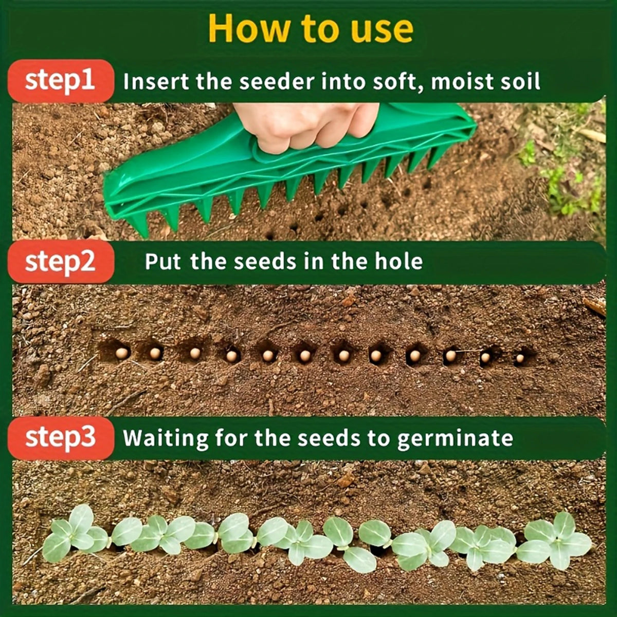 Garden Seed Seeder Durable Plastic Hand Dibbler Garden Seeder Tool 12-Hole Fast Seeding Waterproof Planting Aid Garden Tools