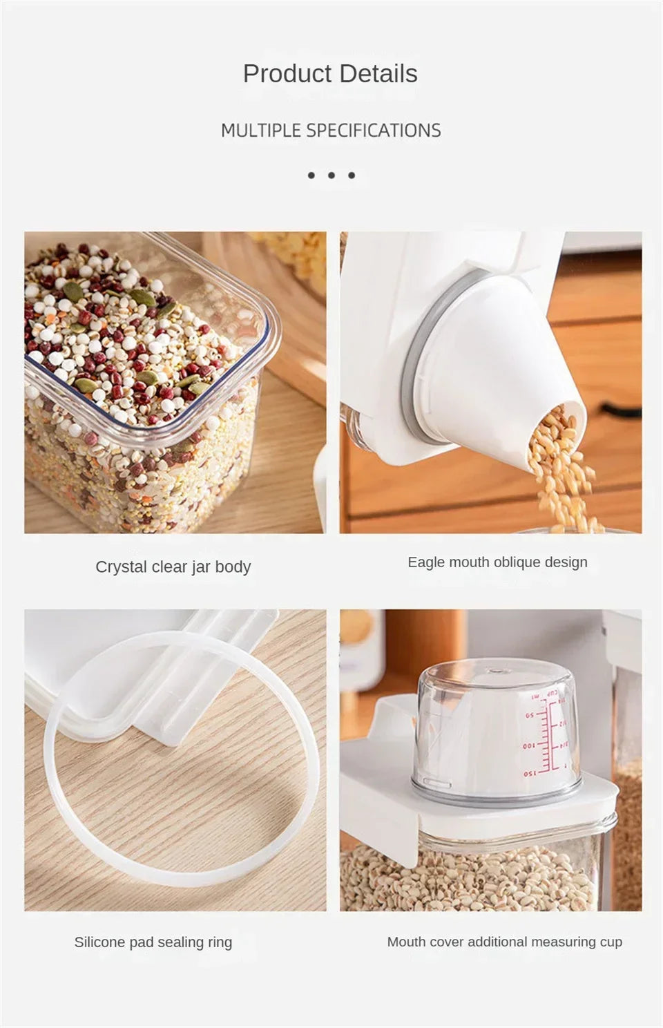 Food Storage Containers  with Measuring Cup Moisture-proof Powder Cereal Storage Tank Detergent Plastic Airtight Kitchen Items