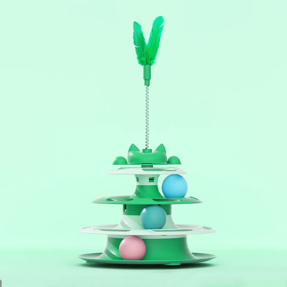 Cat Toys for Self-Entertainment: Interactive Turntable, Teaser Wand, Balls - Anti-Boredom for Kittens & Adult Cats,